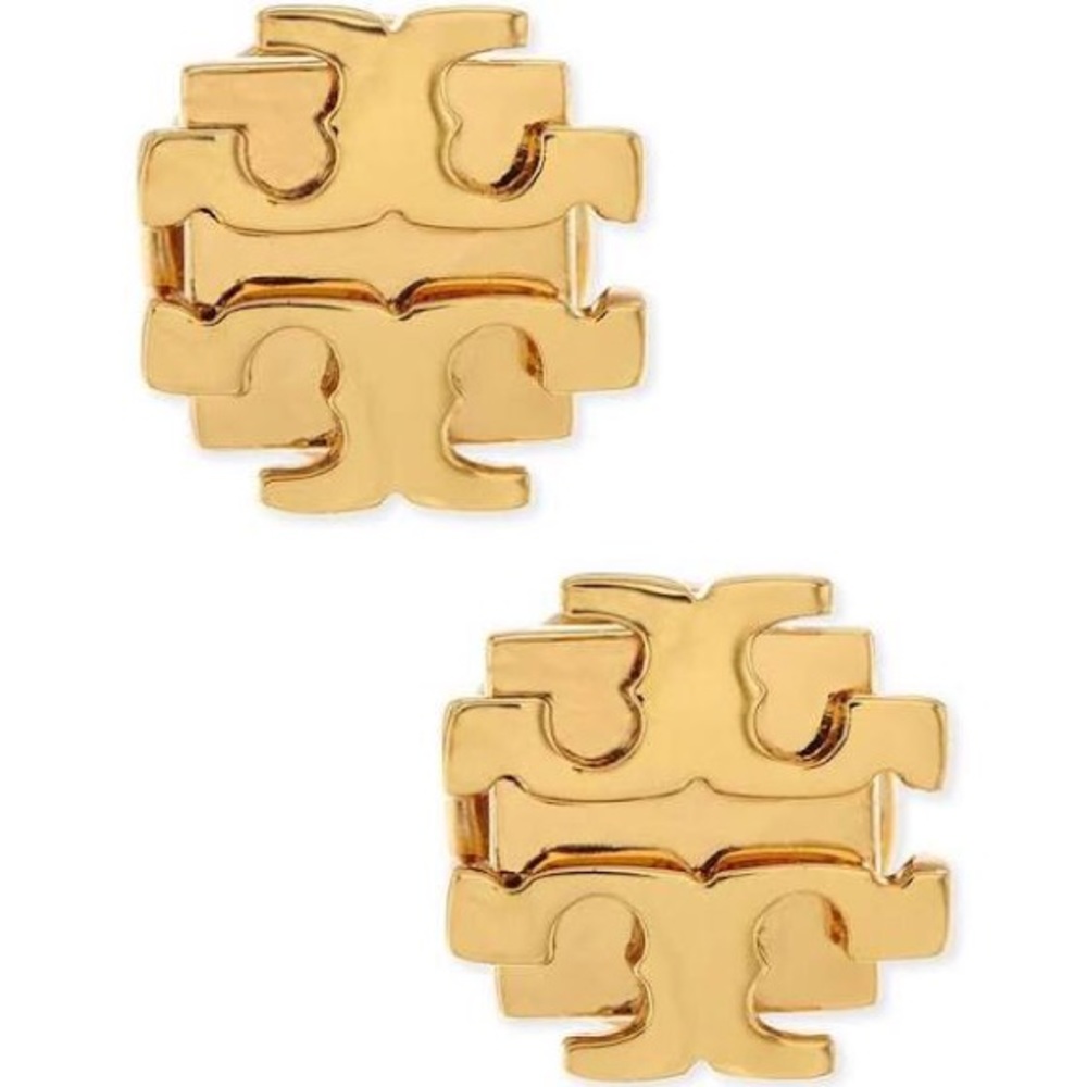 Tory Burch 16-k yellow gold-plated logo earrings